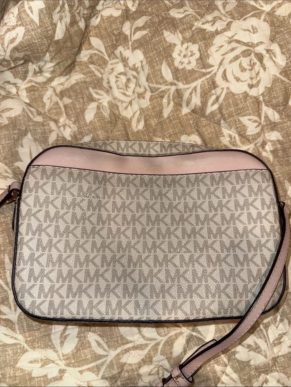 Michael Kors Light Pink and Beige Logo Crossbody Bag